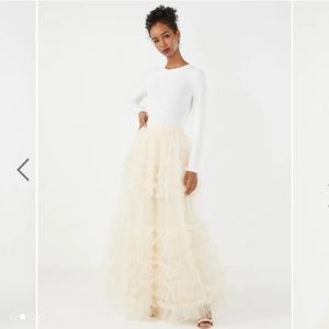 BCBGMAXAZRIA Ruffled Tulle Maxi Skirt, M, Champagne